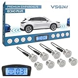 VSG24 Premium Kombi Einparkhilfe mit Display zum nachrüsten am Auto, PDC Parksensoren Vorne Hinten mit Stecksystem für einfachste Montage - 8 Rückfahrwarner Sensoren Parkhilfe Nachrüstsatz